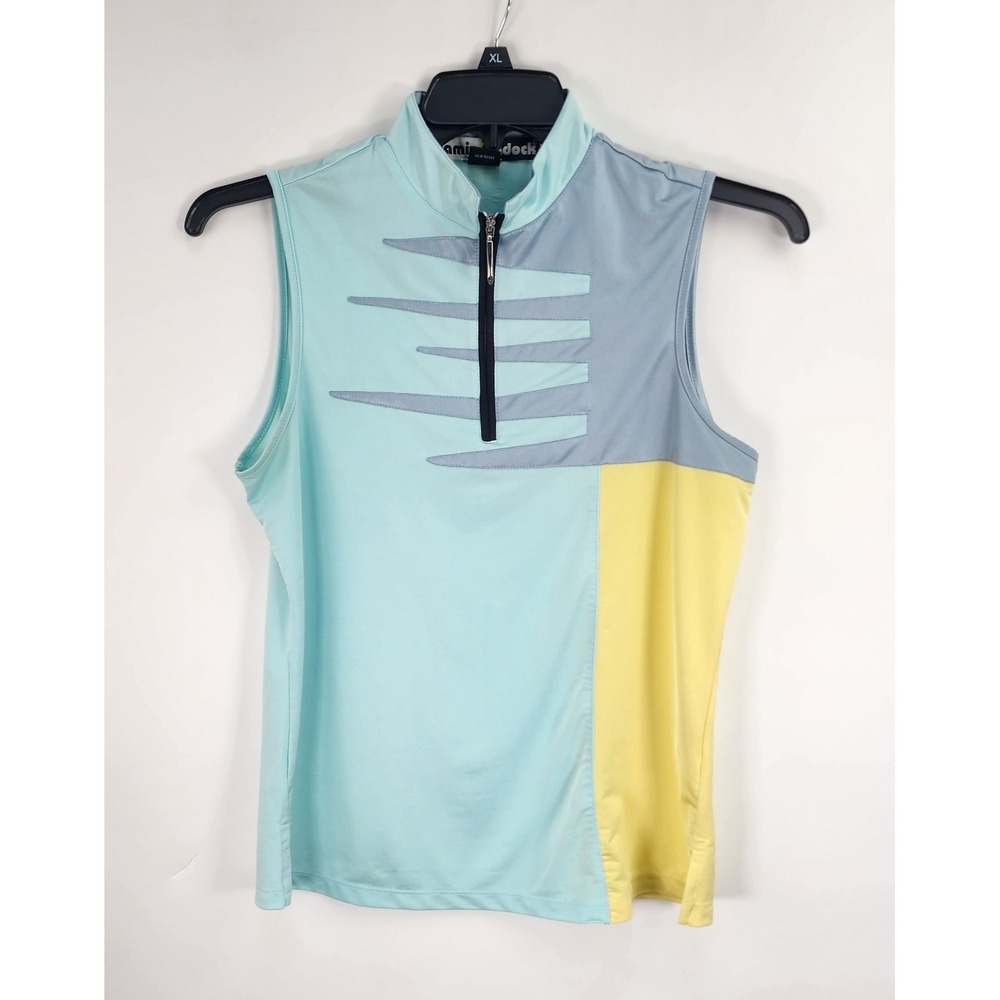 Jamie Sadock Golf Top Women's M Activewear Multicolor 1/4 Zip UPF50 Stretch Blue